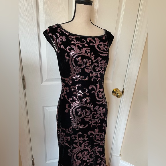 Eliza J. Black 💗 Velvet & Pink Sequin Sleeveless Gown Formal Maxi Dress Sz 6 - Picture 3 of 14